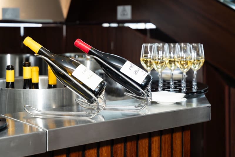 Wine selection - Chardonnay and Pinot with glasses